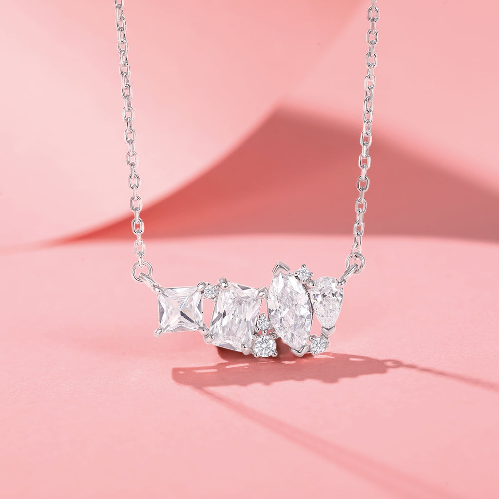 Damen Halskette mit funkelnden, facettierten Edelsteinen und zartem Design Shop Nory