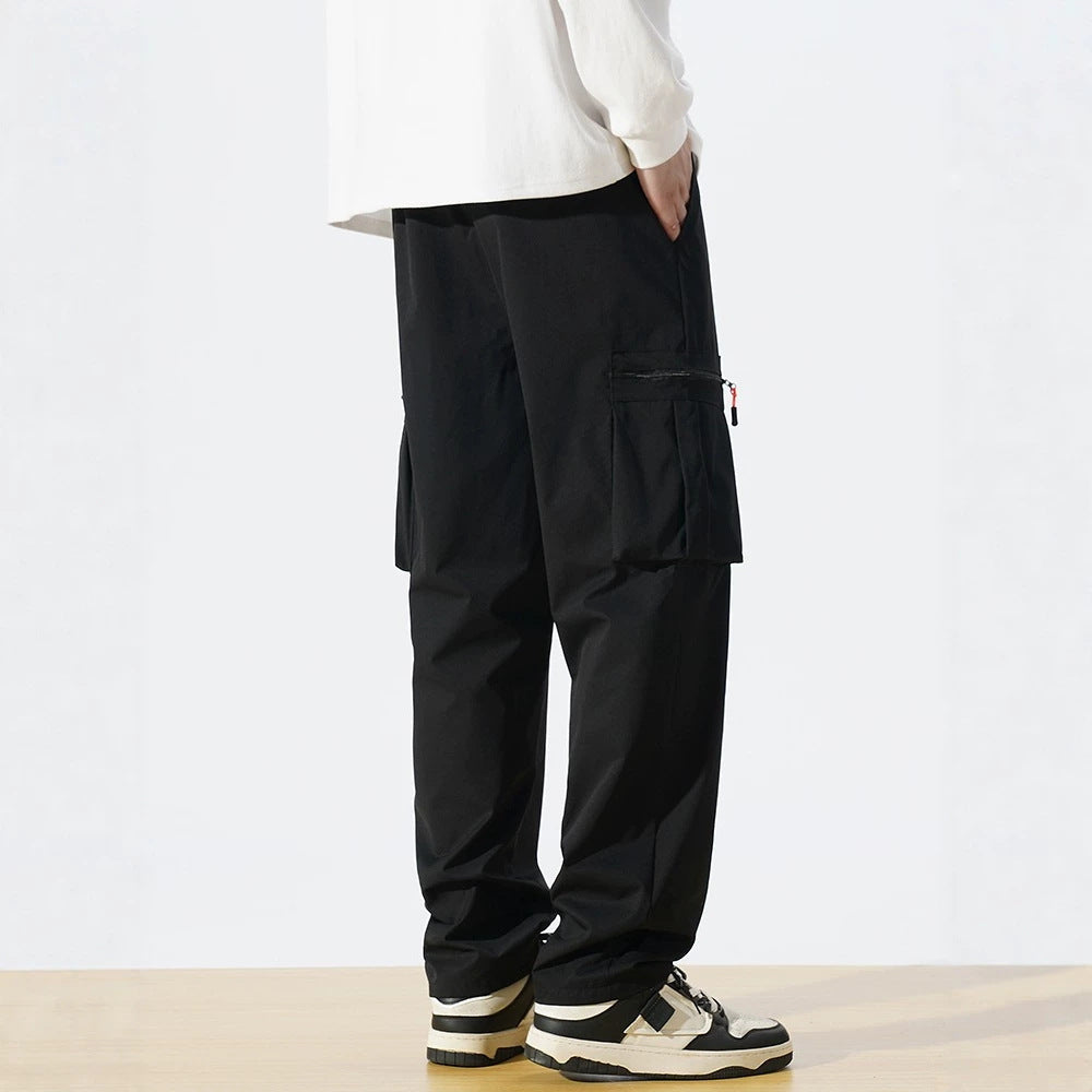Herren Locker geschnittene Utility‑Cargohose mit Tunnelzugbund, Reißverschluss‑Beintaschen & geradem Bein Shop Nory