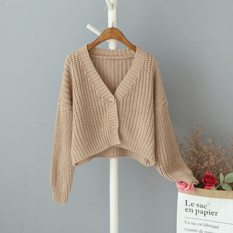 Damen Grob gestrickte Cardigan mit tiefem V-Ausschnitt und lockerer Passform