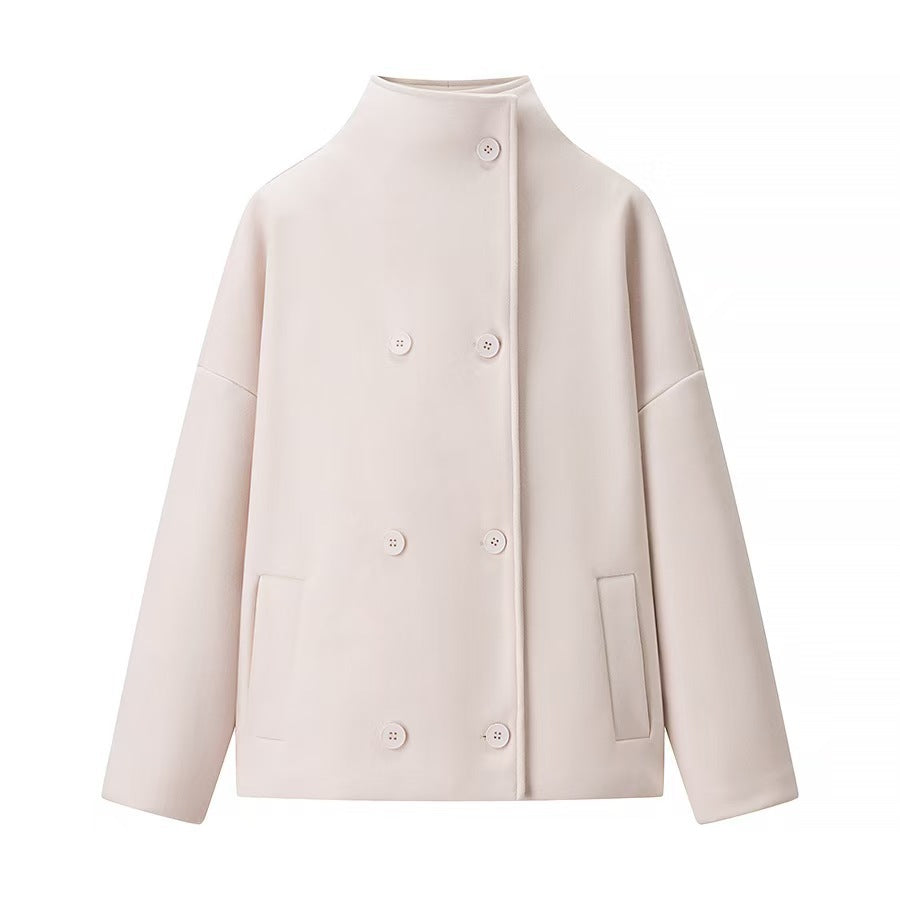 Damen Doppelreihiger Kurzmantel mit Stehkragen, überschnittener Schulter und klarer Boxy-Silhouette Shop Nory