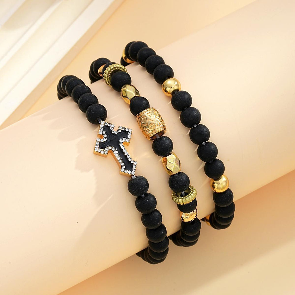 Herren Armband-Set mit stilvollen Perlen und einzigartigem Kreuz-Anhänger Shop Nory