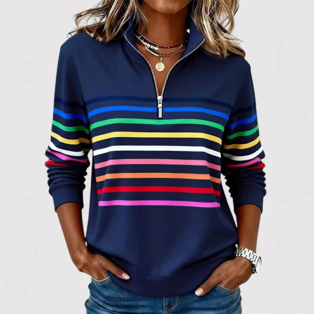 Damen Sportlicher Stepppullover mit halbem Reißverschluss