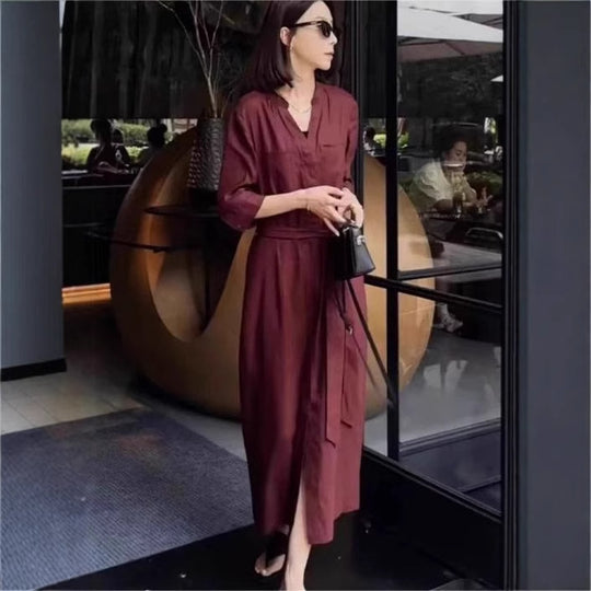 Damen Leichter Culotte-Jumpsuit mit Stehkragen, 3/4-Ärmeln und Taillengürtel Shop Nory