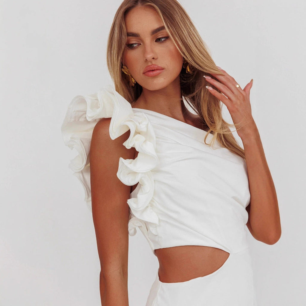 Damen Elegantes Cut-Out Kleid mit Rüschendetails Shopnory