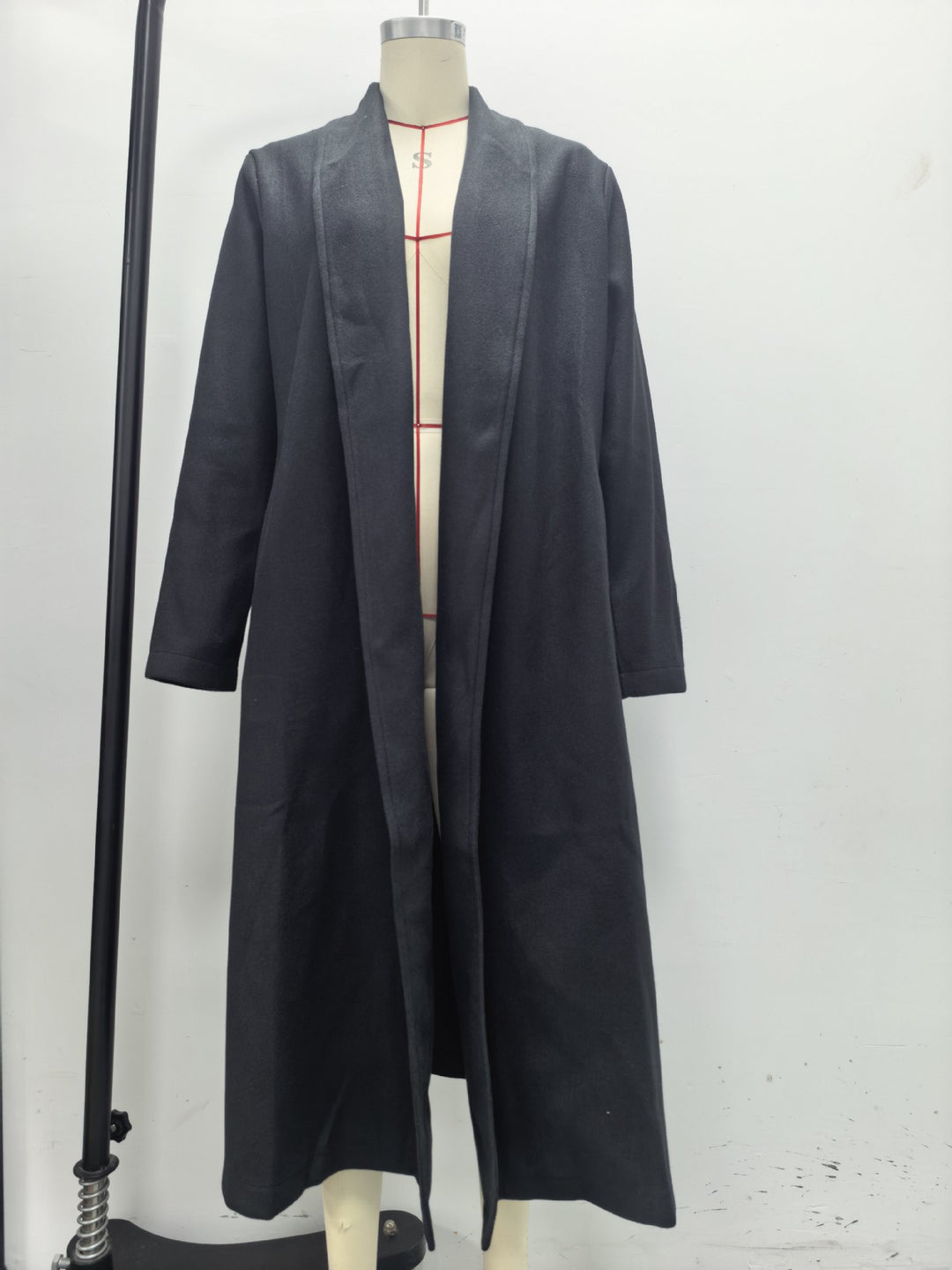 Damen eleganter langer Wollmix-Mantel mit offenem Fall und seitlichen Eingrifftaschen Shop Nory
