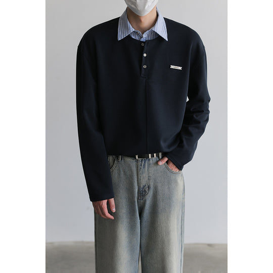 Herren Lässiges Poloshirt mit Langarm und Knopfleiste Shop Nory