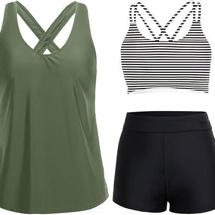 Damen Sportliches Tankini-Set mit floralem Oberteil und Shorts