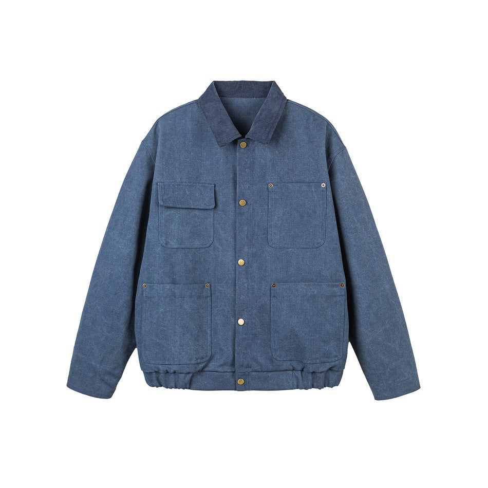 Unisex Kurz geschnittene Canvas-Fieldjacke mit Cordkragen und vier aufgesetzten Taschen Shop Nory