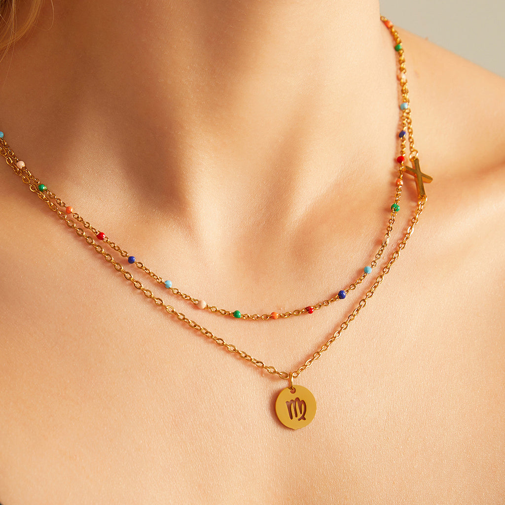 Damenkette mit bunten Perlen und einem Zodiacanhänger Shop Nory