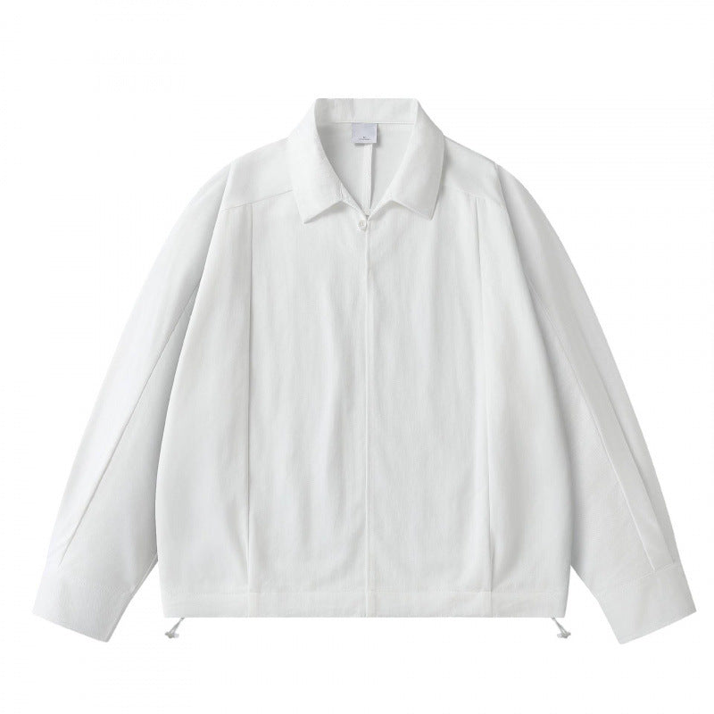 Unisex Leichte Overshirt‑Jacke mit verdeckter Front, Hemdkragen und Tunnelzugsaum Shop Nory