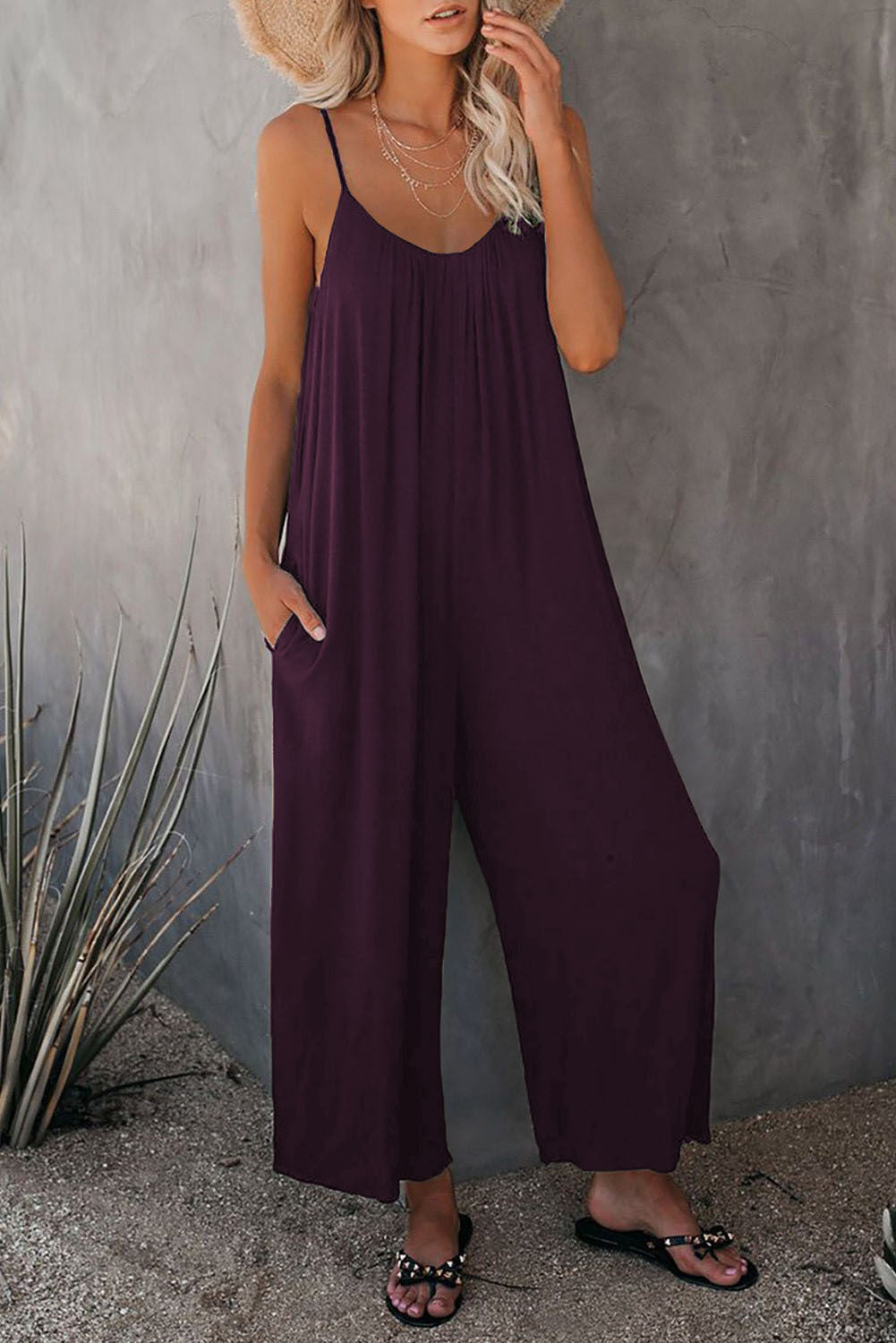 Damen Lässiger Sommer-Jumpsuit mit tiefem Ausschnitt und praktischen Taschen