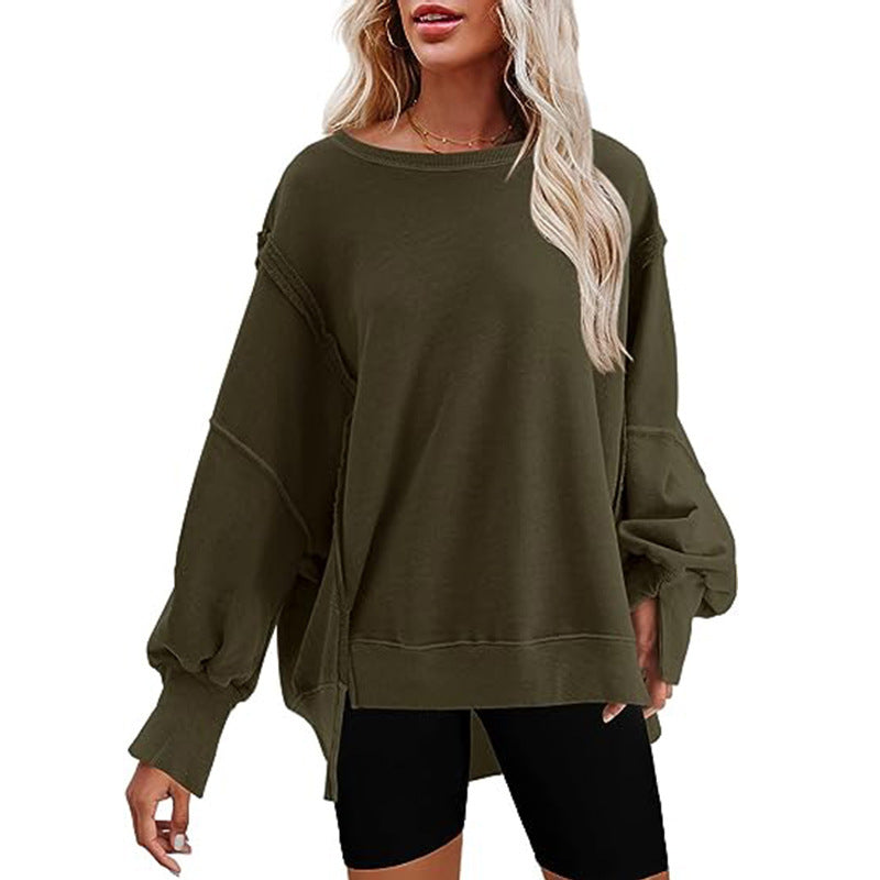 Damen Oversized Sweatshirt mit Ballonärmeln, seitlichen Schlitzen und offenen Kanten Shop Nory