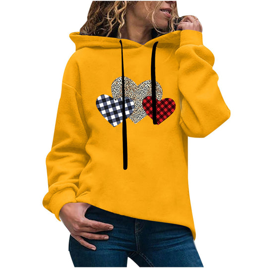 Damen nan lässiger Oversize Kapuzenpullover mit Herz‑und‑Pfotenprint, Kordelzug und gerippten Bündchen Shop Nory