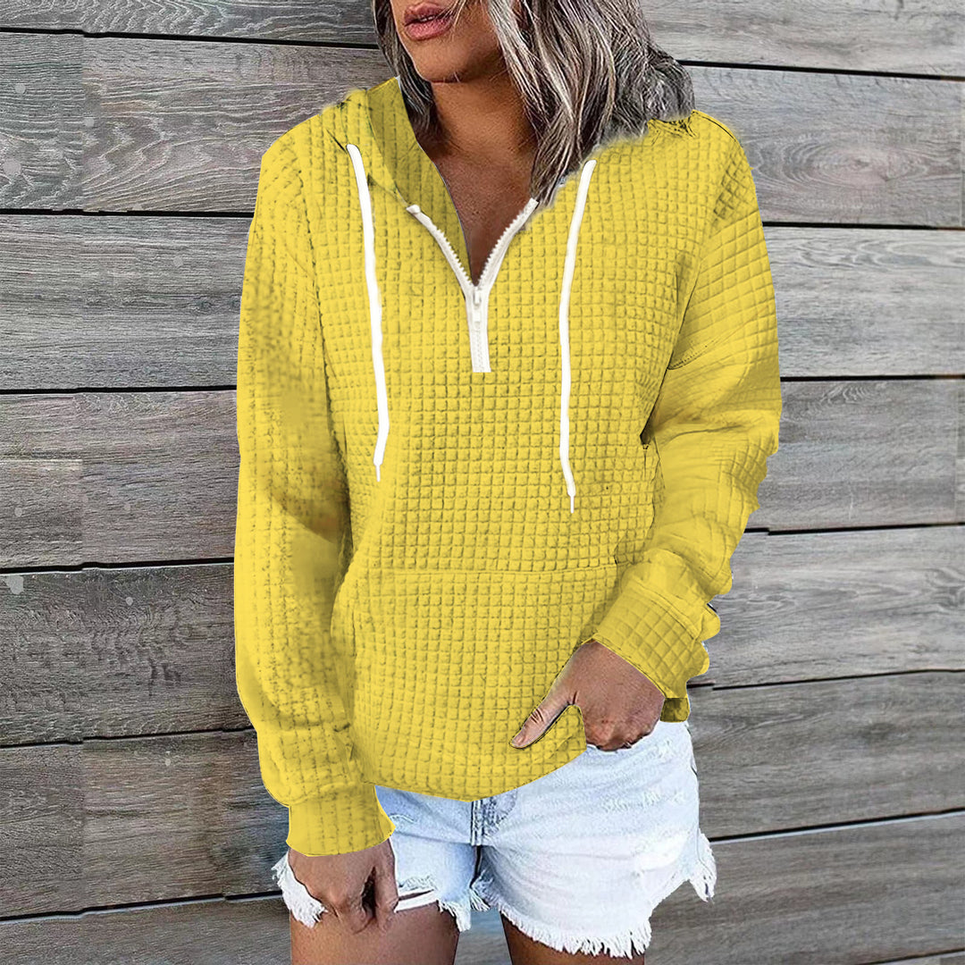 Damen Waffelstruktur Kapuzenpullover mit Halbzip, Kängurutasche und lässigem Oversize‑Schnitt Shop Nory