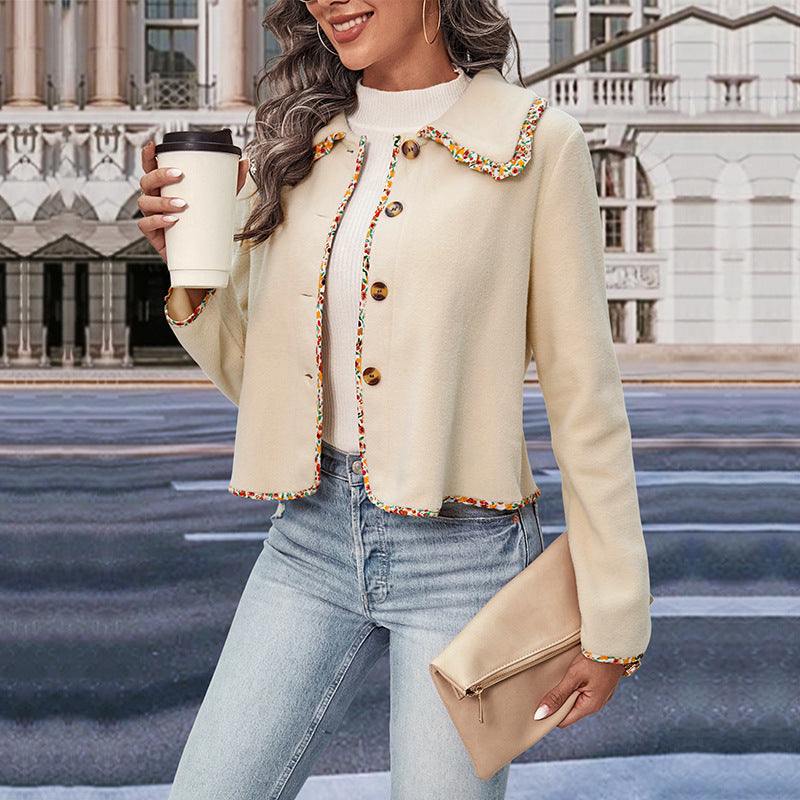 Damen Kurzjacke mit Peter-Pan-Kragen und floraler Bortenverzierung Shop Nory