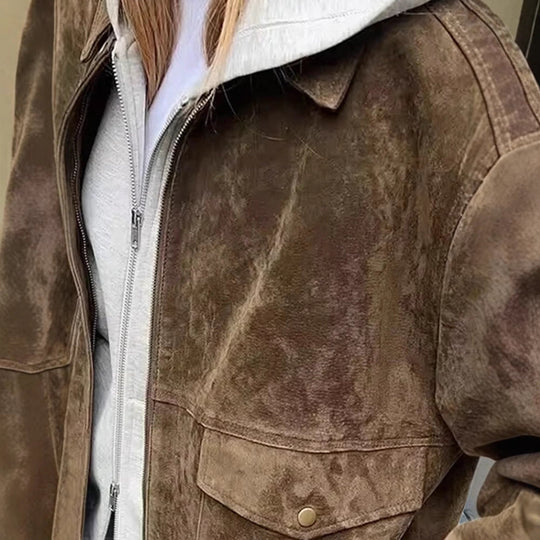 Damen modische Wildlederjacke mit Oversized-Schnitt