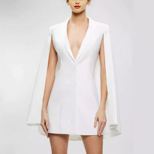 Damen Kurzes Cape-Minikleid mit tiefem V‑Ausschnitt und offenem Arm‑Cape Shop Nory
