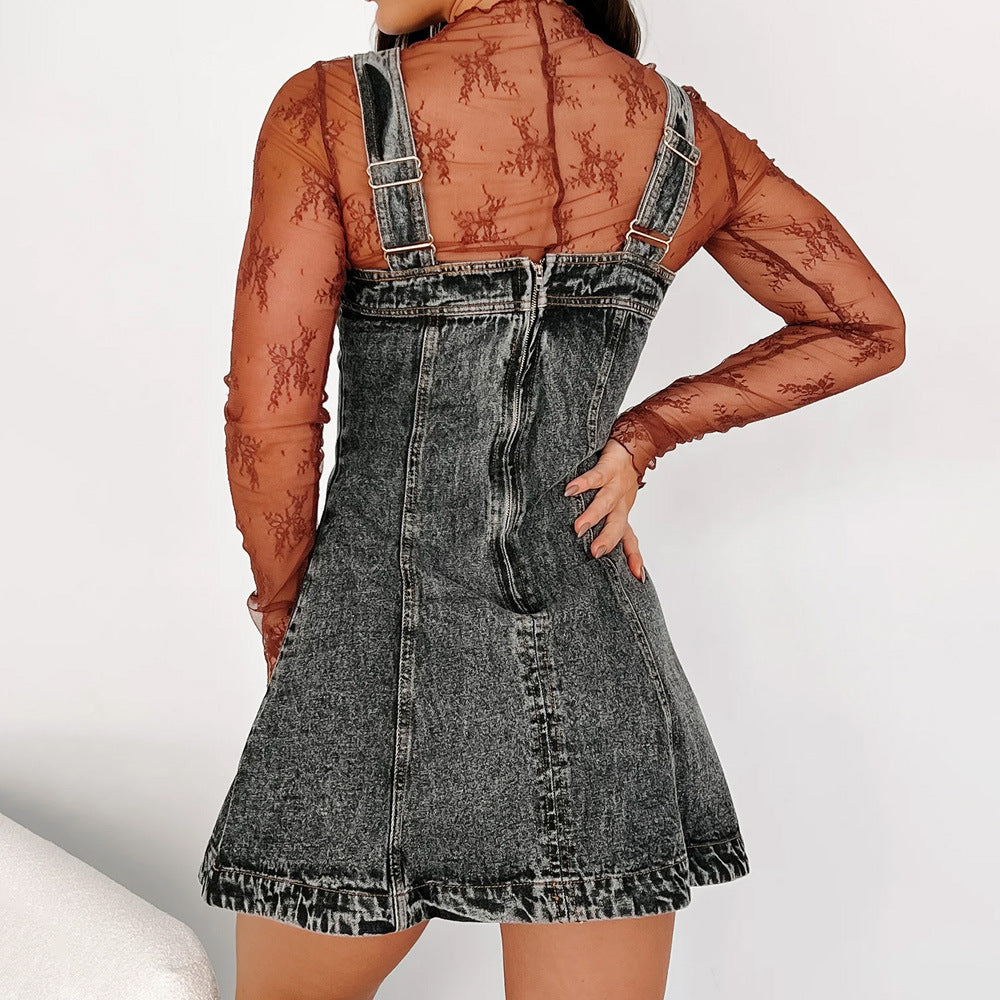 Damen Denim-Latzkleid mit verstellbaren Trägern und hochwertiger Verarbeitung Shopnory