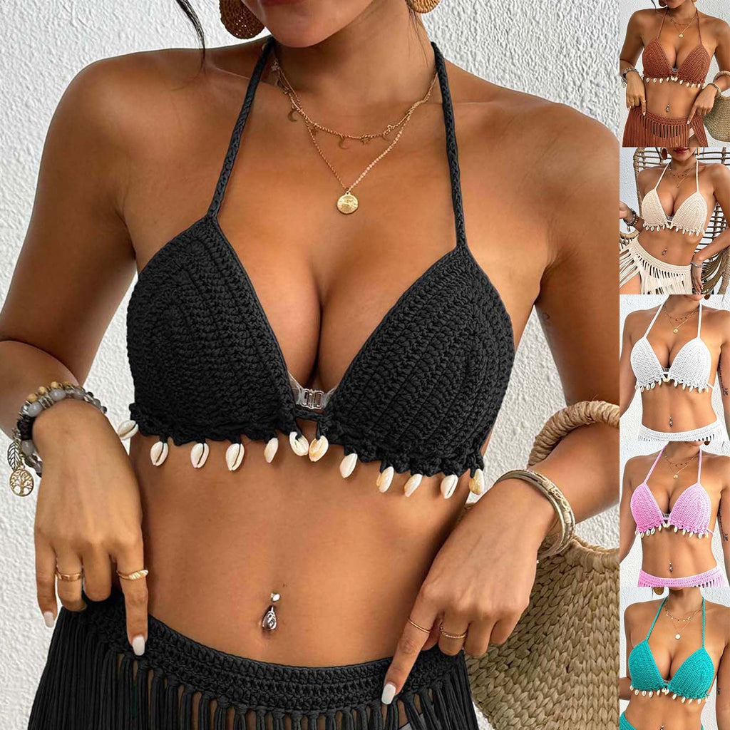 Damen gehäkelter Bikini-Oberteil mit Muschelverzierungen Shopnory