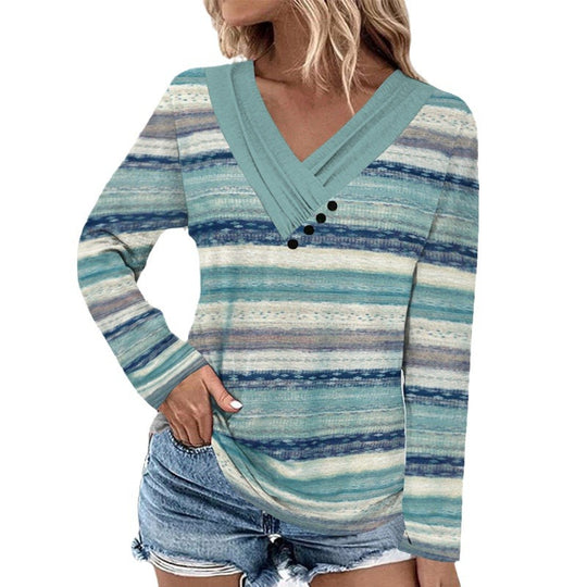 Damen Gerippter V-Ausschnitt Pullover mit Farbverlauf, Zierknöpfen und legerer Passform Shop Nory