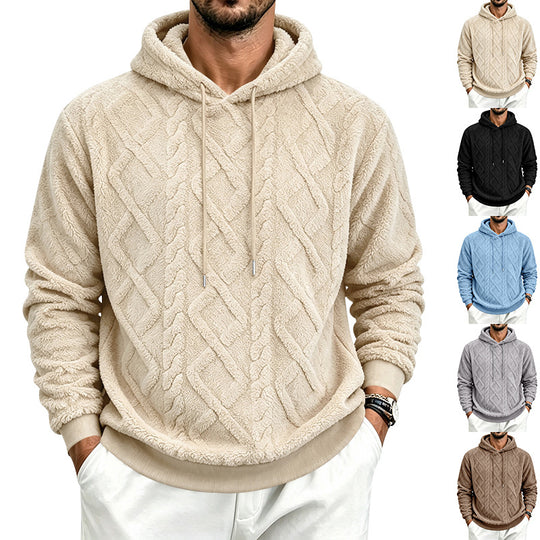 Herren Kuscheliger Sherpa-Kapuzenpullover mit Zopfstruktur und Rippbündchen Shop Nory