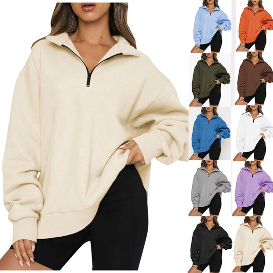 Damen nan oversized Sweatshirt mit halbem Reißverschluss, weichem Fleece-Innenfutter und Kängurutasche Shop Nory