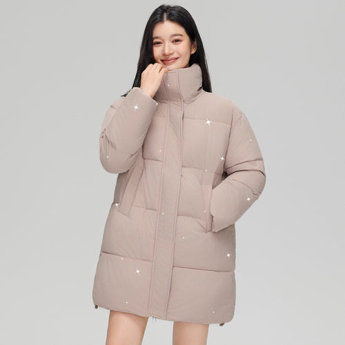 Damen nan mittellanger gesteppter Kurzmantel mit hohem Stehkragen, dezenter Glitzersteppung und leichter Thermoisolierung Shop Nory
