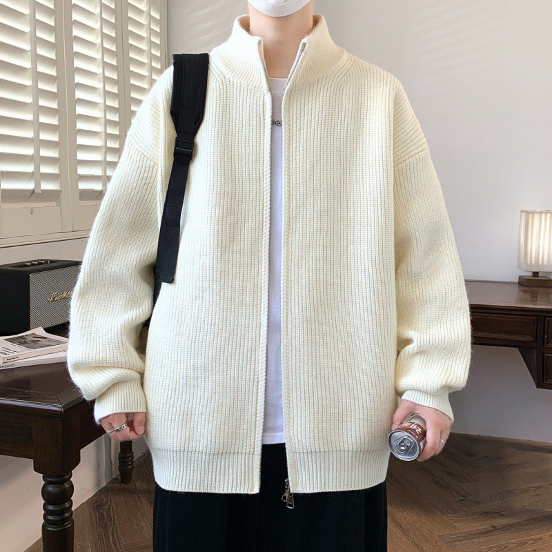 Herren Oversized Strick‑Zipjacke mit hohem Stehkragen und feiner Rippstruktur Shop Nory