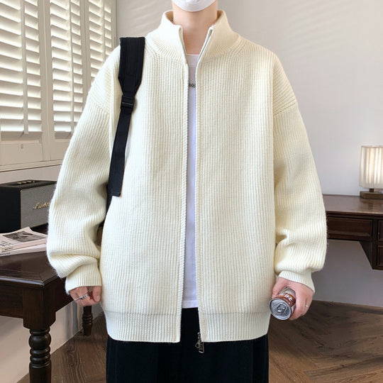 Herren Oversized Strick‑Zipjacke mit hohem Stehkragen und feiner Rippstruktur Shop Nory