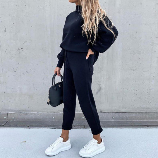 Damen Strick-Loungewear-Set mit Ballonärmeln und taillierter Jogginghose Shop Nory
