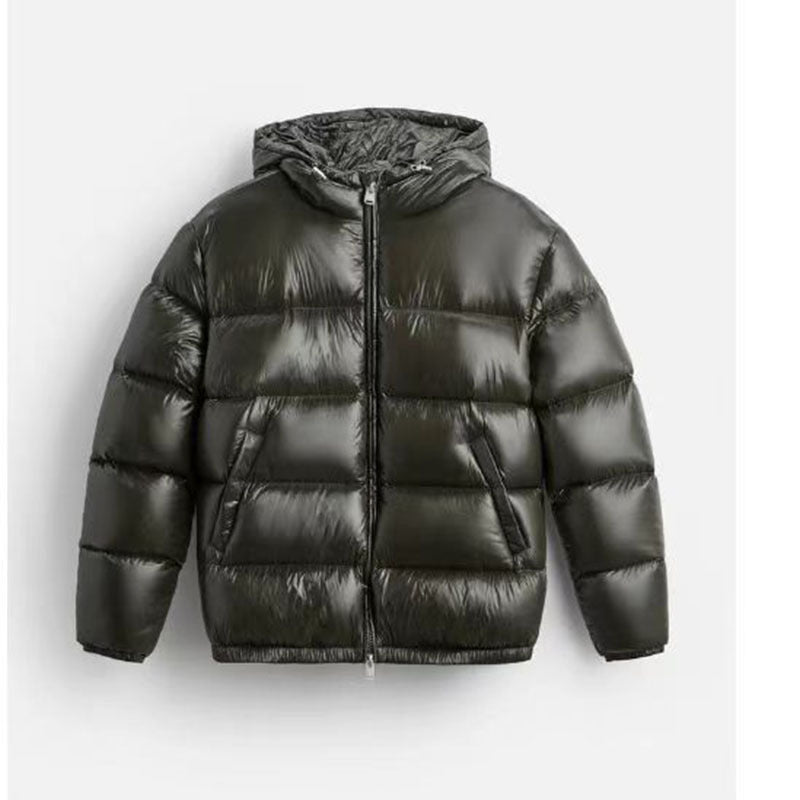 Damen Oversized Steppjacke mit Kapuze und Hochglanzfinish Shop Nory