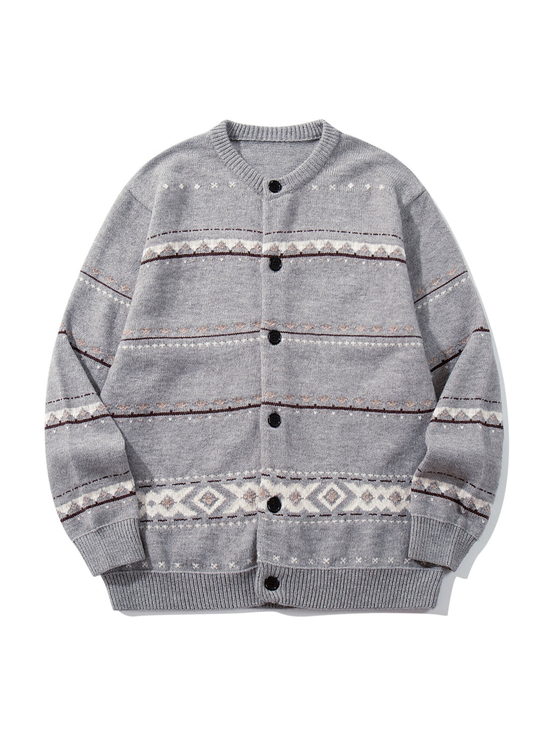 Unisex Strukturierte Jacquard-Strickjacke mit Rundhalsausschnitt, Oversize-Passform und Knopfleiste Shop Nory
