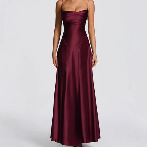 Damen Elegantes Maxi-Kleid mit fließendem Satin und verführerischem Spaghettiträger