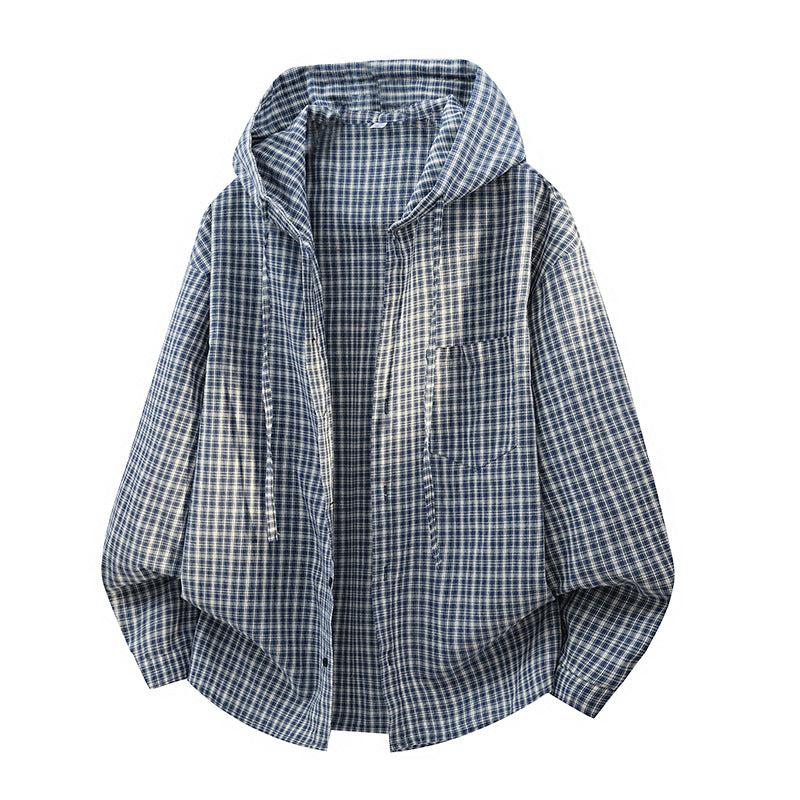 Herren Karierter Overshirt-Hoodie aus Baumwollmix mit Kapuze & Relaxed-Fit Shop Nory