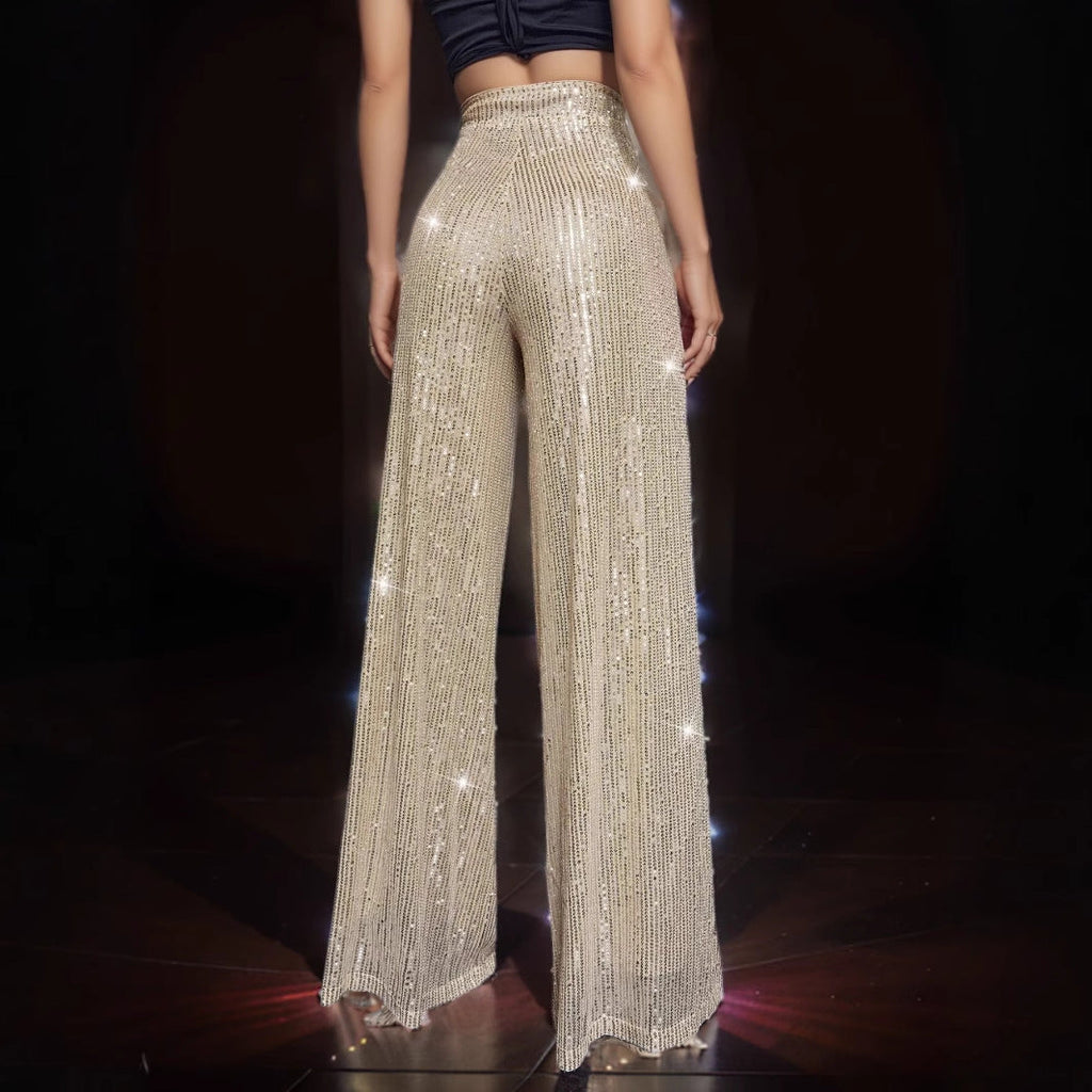 Damen Glänzende Palazzohose mit funkelndem Pailletten-Design