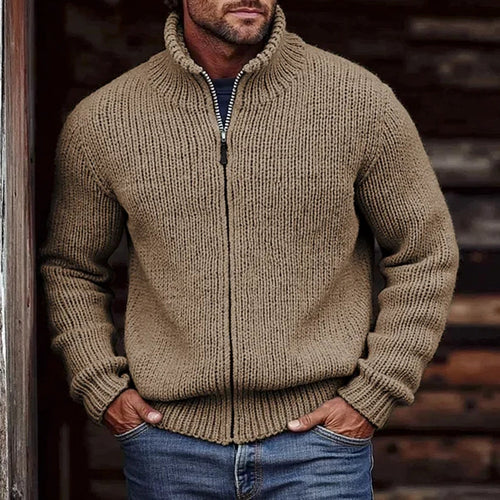 Herren Grobstrick-Cardigan mit Stehkragen und durchgehendem Reißverschluss Shop Nory