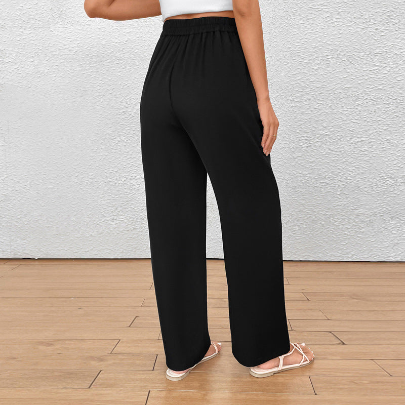 Damen Weite Bundfalten-Hose mit hoher Taille und Knopfdetail Shop Nory