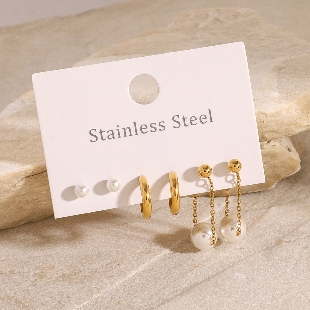 Damen modische Ohrringe mit hängenden Perlen und Edelstahl-Shop Nory