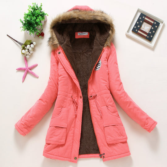 Damen taillierter Winterparka mit Teddyfutter Kunstfellkapuze und Tunnelzug Shop Nory