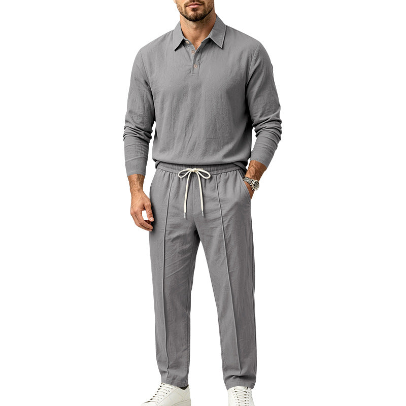 Herren Langarm-Henley-Lounge-Set aus leichter Baumwollmischung mit Kordelzug Shop Nory