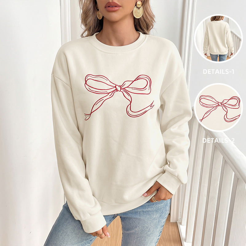 Damen Oversize-Sweatshirt mit gesticktem Schleifen-Motiv und Rundhalsausschnitt Shop Nory