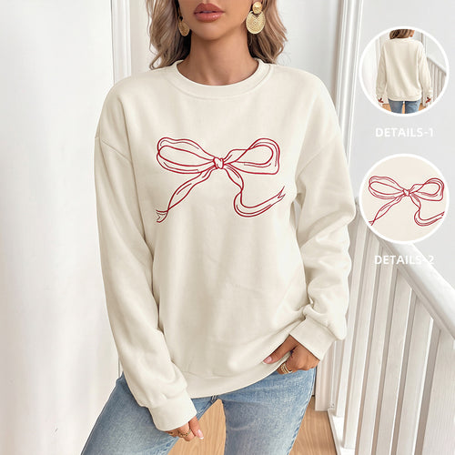 Damen Oversize-Sweatshirt mit gesticktem Schleifen-Motiv und Rundhalsausschnitt Shop Nory