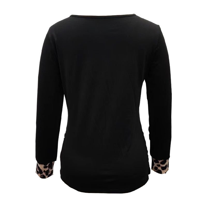 Damen Langarm-Top mit Fake-Layer V-Ausschnitt und Leo-Einsatz Shop Nory