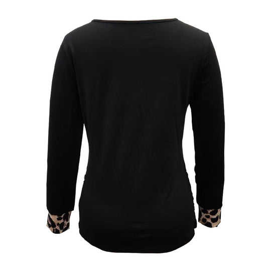 Damen Langarm-Top mit Fake-Layer V-Ausschnitt und Leo-Einsatz Shop Nory