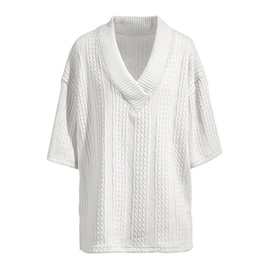 Damen Oversized Kurzarm-Strickpullover mit tiefem V‑Ausschnitt und Zopfmuster Shop Nory