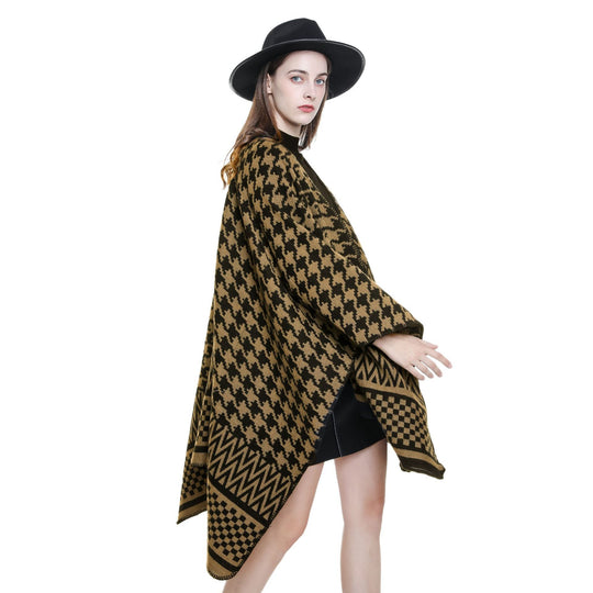 Damen Jacquard-Capeponcho mit Hahnentritt- und Geometriemuster Shop Nory