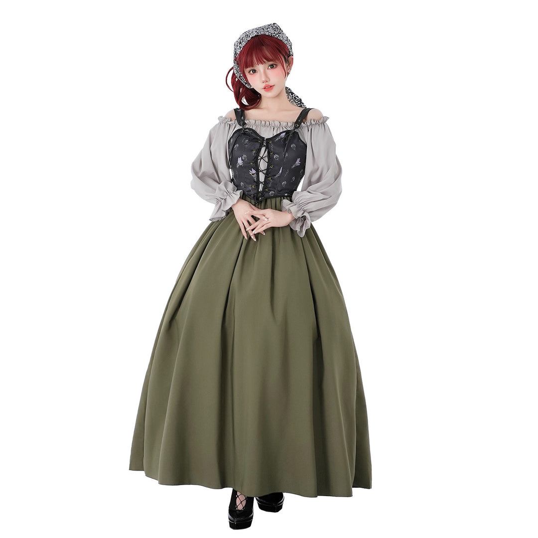 Damen nan Renaissance-inspiriertes Maxikleid mit Schnürkorsett und Carmenärmeln Shop Nory