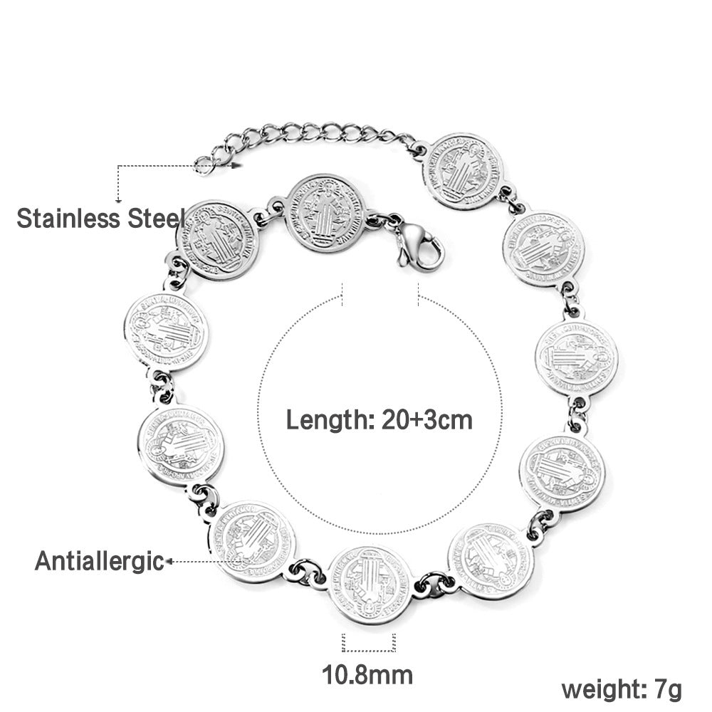 Damen Armband aus goldplattiertem Edelstahl mit Münz- und Perlenverzierungen Shop Nory