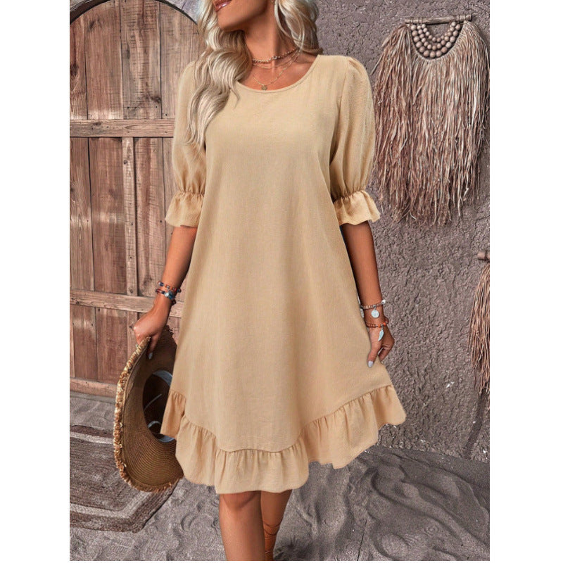 Damen Sommerliches Freizeitkleid mit Rüschendetails und lockerem Schnitt
