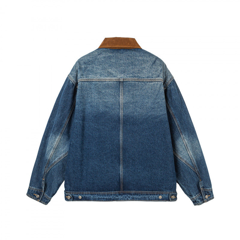 Herren Oversize-Denimjacke mit Cordkragen und diagonalem Brusttaschendetail Shop Nory